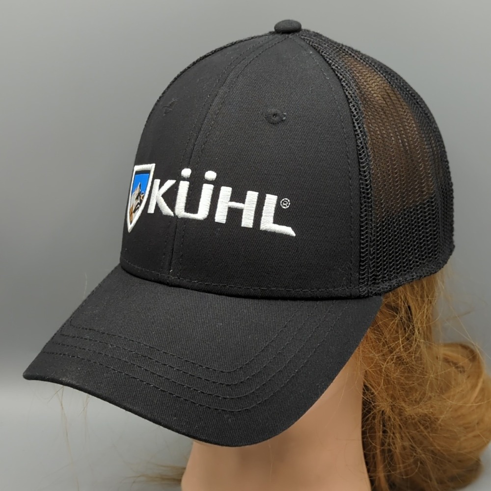 Kuhl Spellout Logo Black Mesh Snapback Cap Trucker Hat Adjustable Outdoors